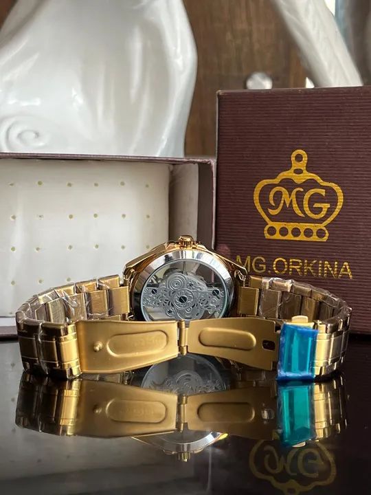 Relógio automático unissex série ouro moderno transparente  - Foto 5