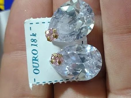 Brinco Ouro 18 Kilates Gota Zircônia 20 x 13 mm Ouro 18 Kilates 8 Gramas  - Foto 5
