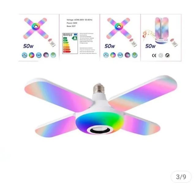 Lâmpada LED Músical Colorida Controle Remoto Bluetooth Dobravel 50-60Hz E27 36W - Bulbo - Foto 2