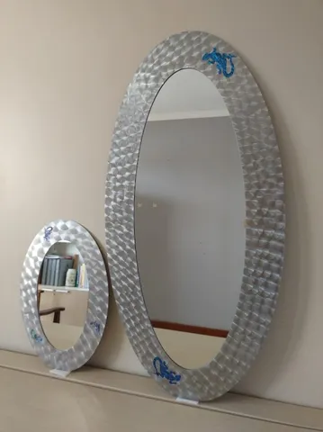 Espelhos x 2 - lindo inox polido oval da Nova Zelândia. Reduzido vender!