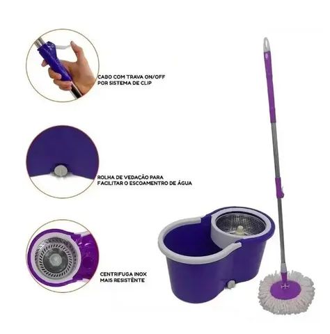Balde Com Esfregao Mop 16l Aço Inox Ck01 23cmx25cmx44cmhao B - Roxo - Foto 5