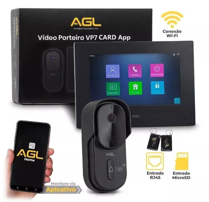 Kit Porteiro Eletrônico AGL VP7 CARD App - INSTALADO 