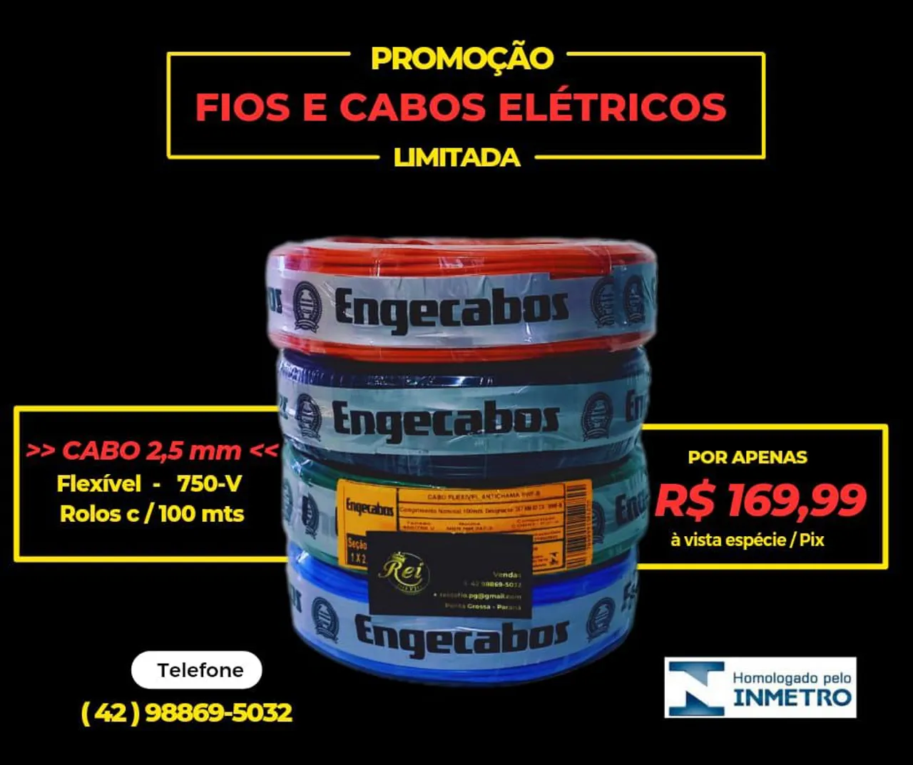 Cabo Elétrico 2,5mm - 750V - Rolos c/100mts - Promoção