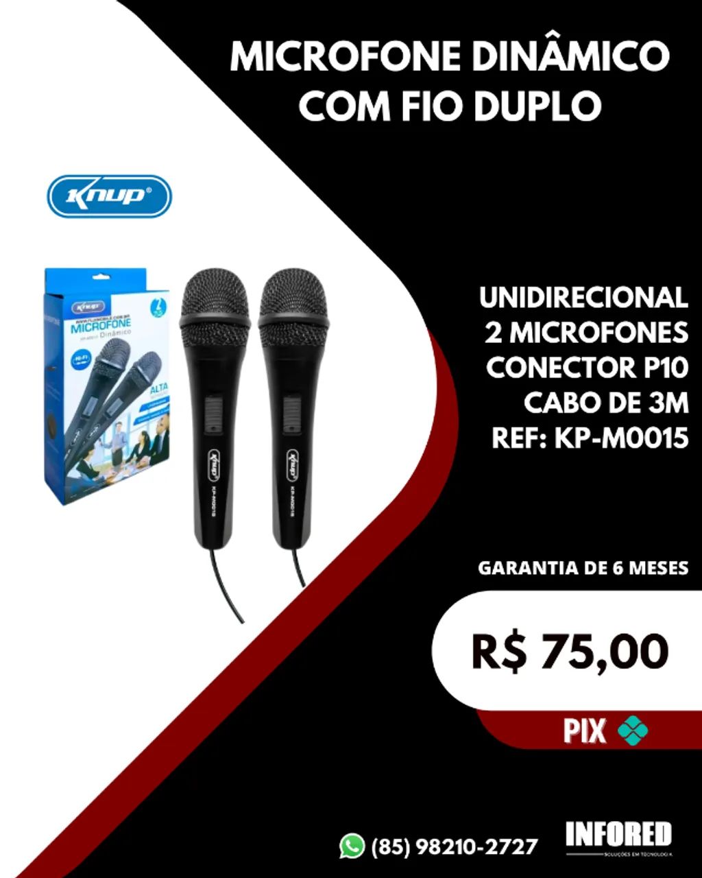 Microfone dinâmico com fio duplo KP-M0015