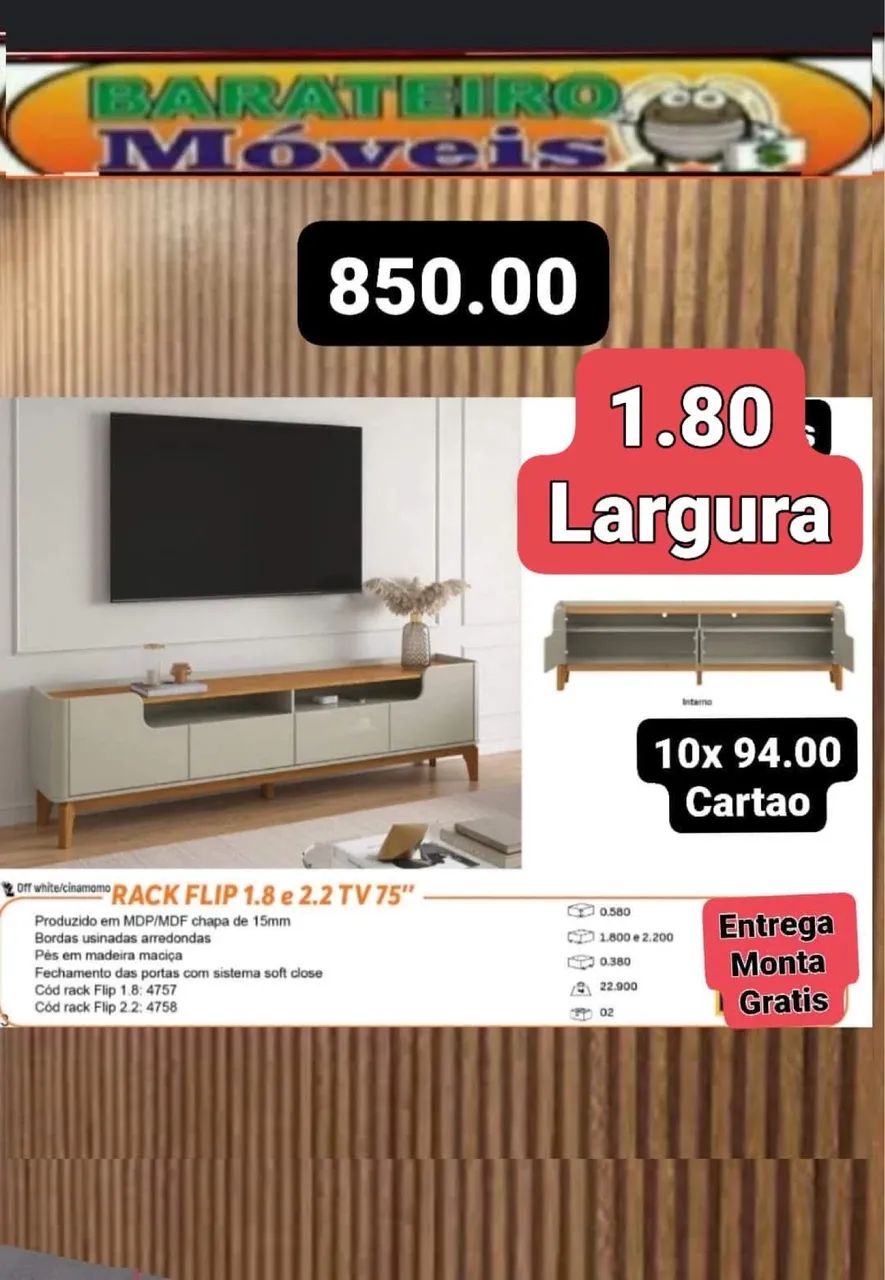 Bancada para tv elegante 180m