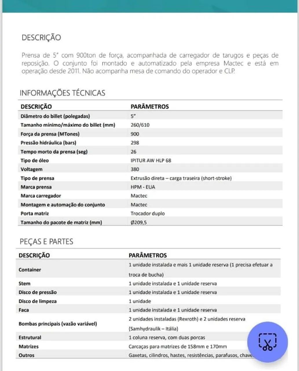 Prensa de Extrusão Direta 5" 900ton - Mactec