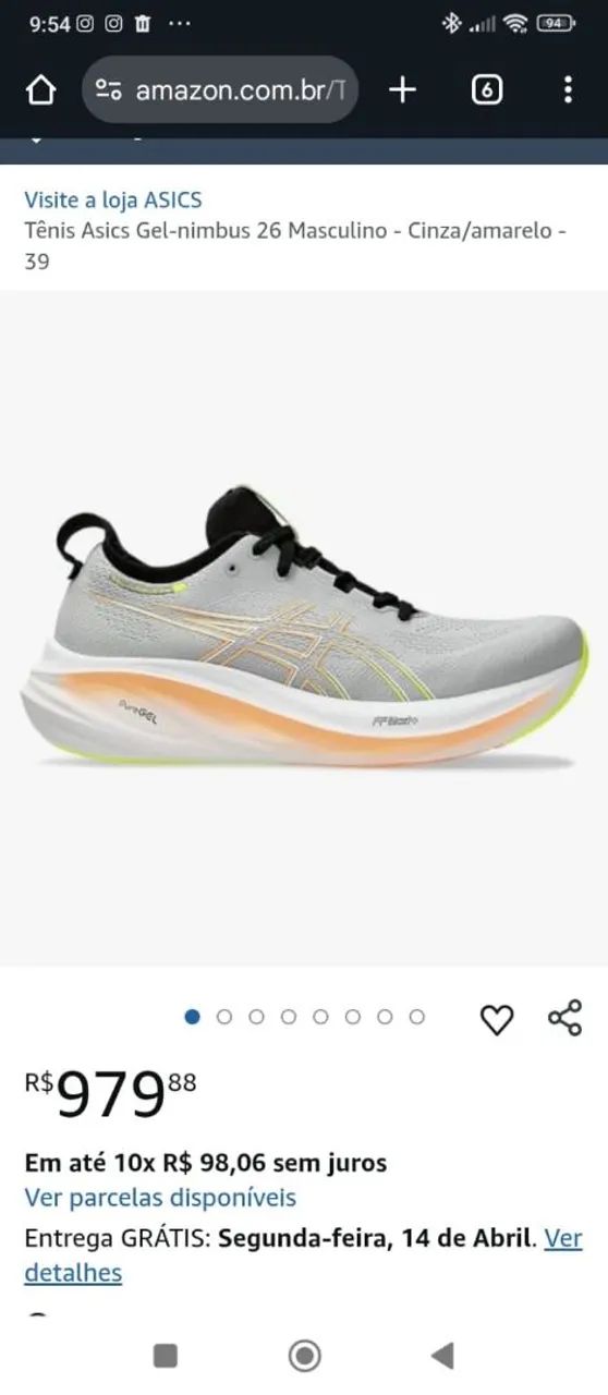 Tênis Asics Gel-Nimbus 26 Masculino - Cinza/Amarelo - 39