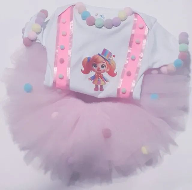 Conjunto Body e Saia de Tule Circo Palhacinha + Brinde