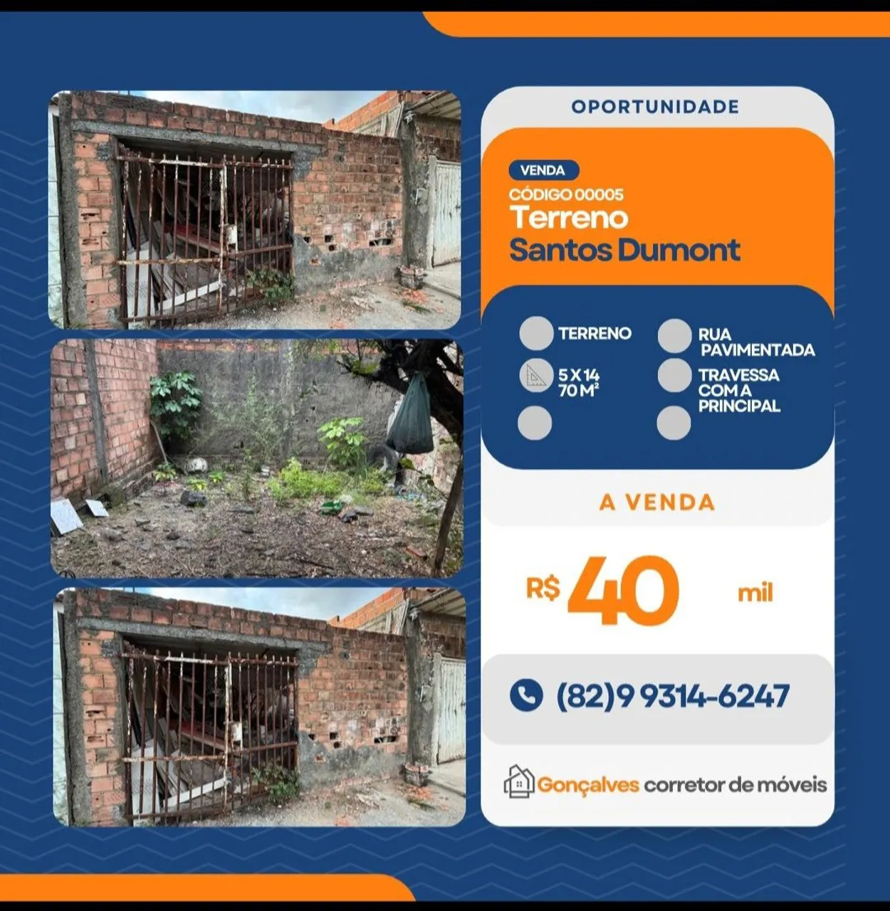 Terreno 5x14 Santos Dumont