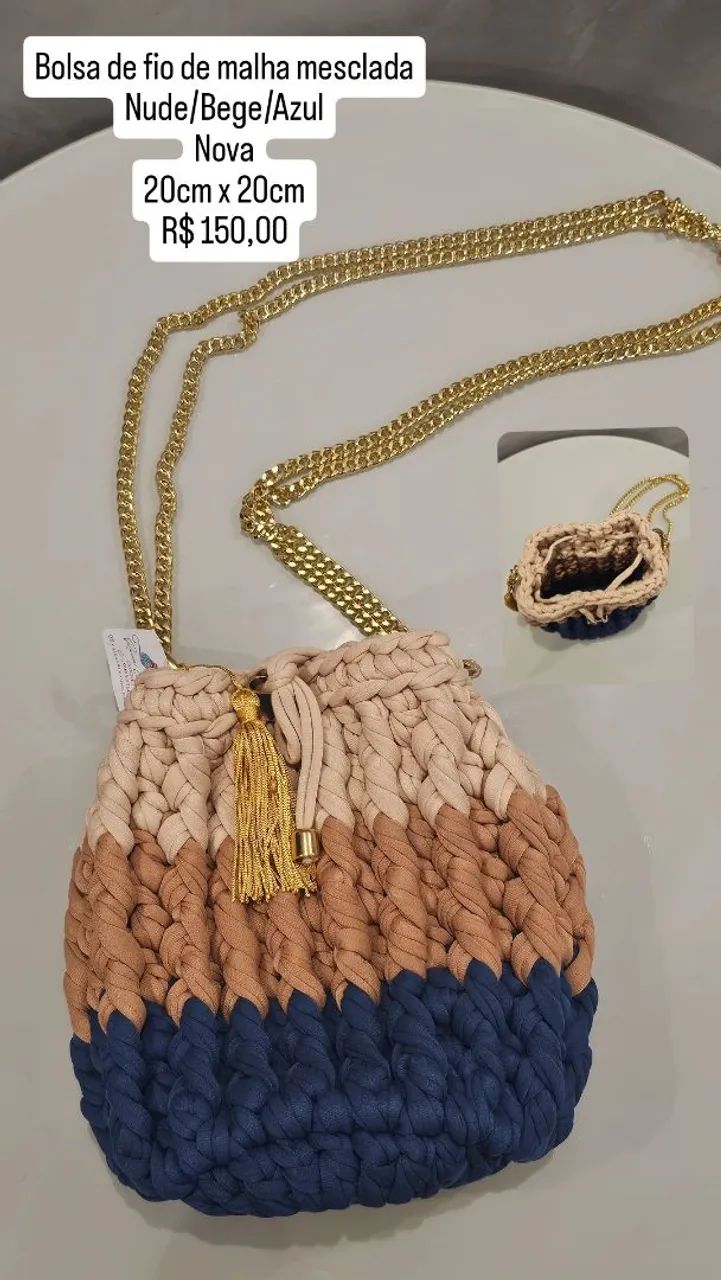 Bolsas femininas de crochê e fio de malha novas 