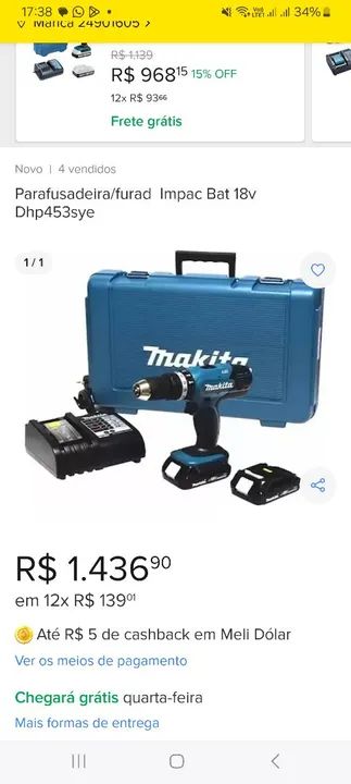 Parafusadeira/Furadeira Impac Bat 18v Dhp453sye Makita