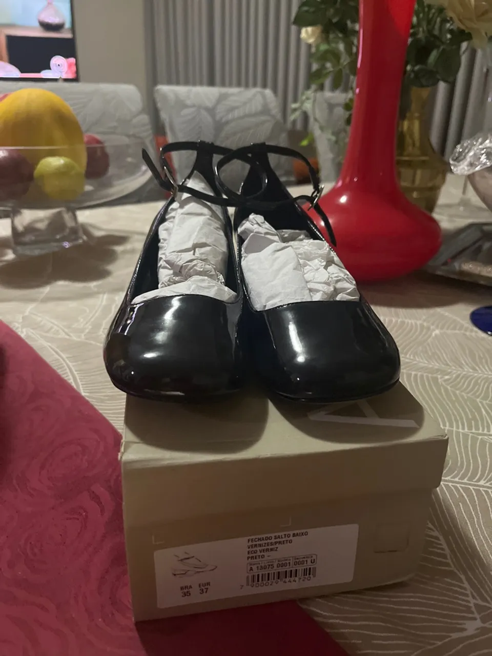 Sapato Feminino Verniz Preto Salto Baixo