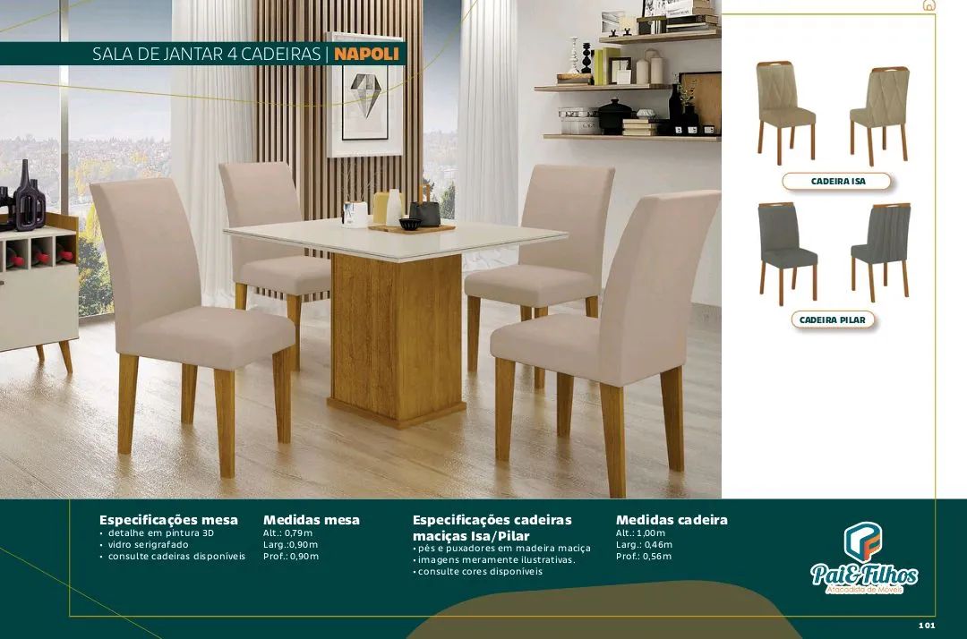 Mesa de Jantar Napoli 4 Cadeiras - Amadeirado