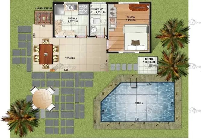 Projeto de Casa com Piscina e Churrasqueira