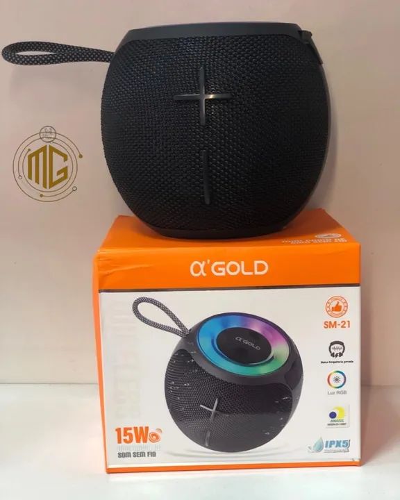 Caixa de Som Bluetooth Portátil com Luzes LED - Alpha Gold - Foto 2