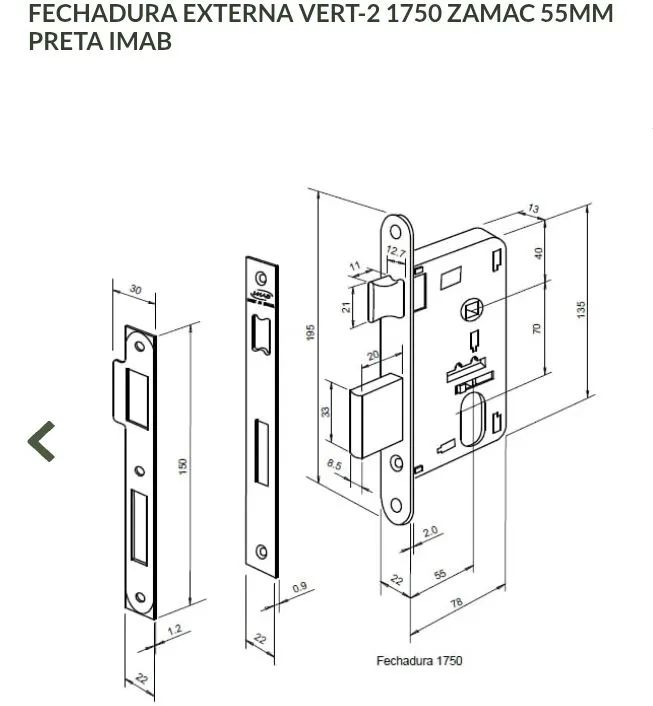 Fechadura Vert2 1750 preta externa  - Foto 2