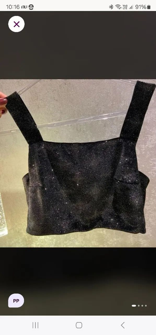 Top cropped preto com glitter
