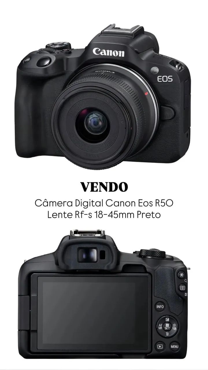 Câmera Digital Canon Eos R50 Lente Rf-s 18-45mm preto - Câmeras e