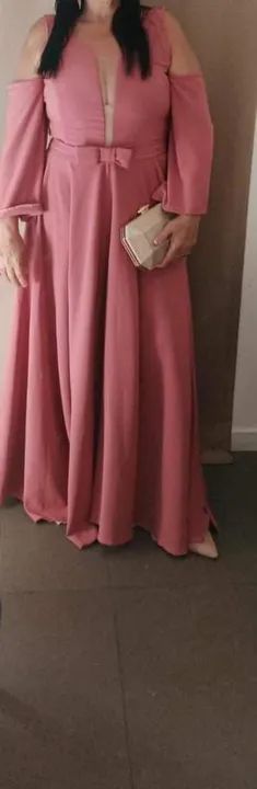 Vestido Rosa Decote V Manga Longa - Foto 3