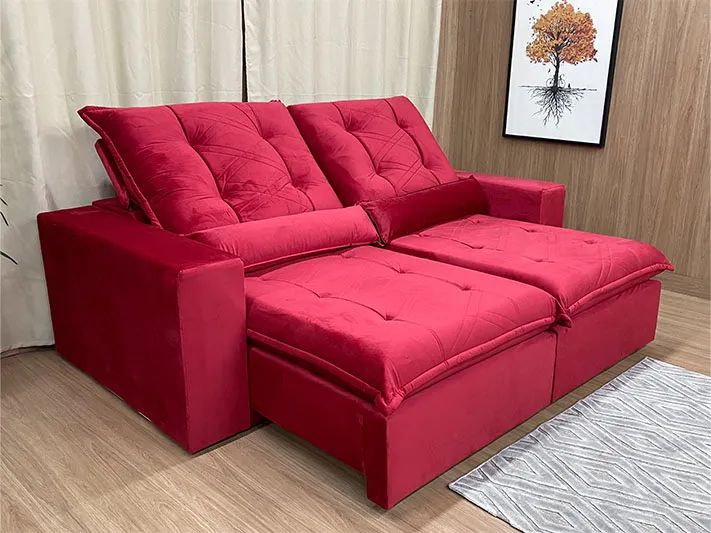 Sofá Retrátil Reclinável 2,00 m Vermelho Molas Ensacadas a54 - Foto 2