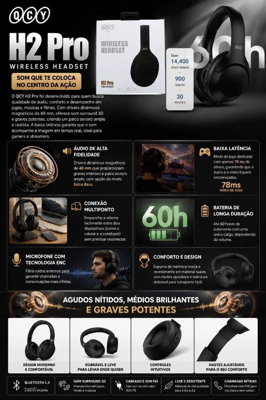 Fone Bluetooth QCY H2 Pro 