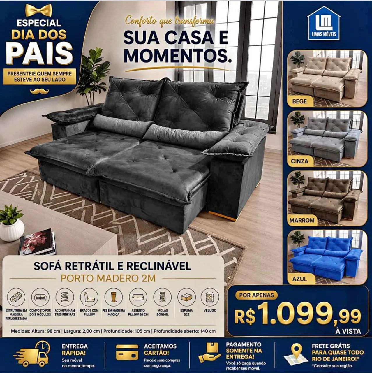 Entrega Grátis ! R$1.099 Sofá Retrátil Reclinável  - Foto 2