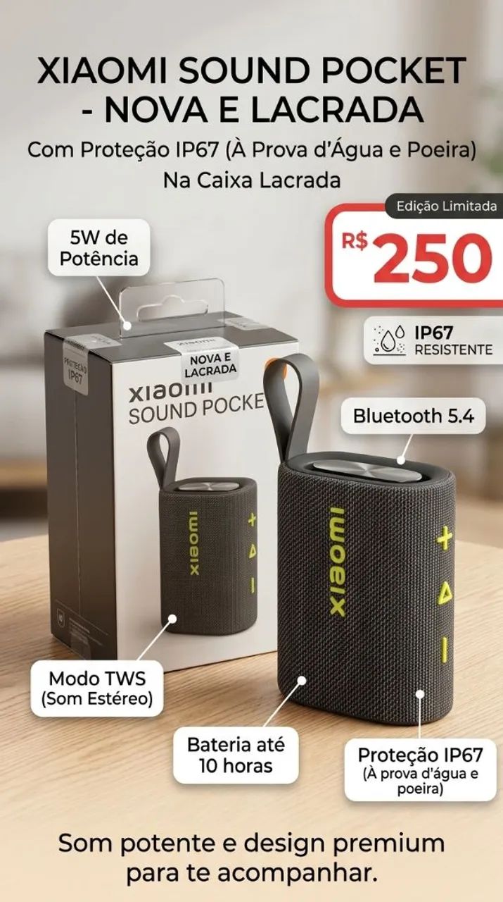 Caixa de Som Bluetooth Xiaomi Sound Pocket original e lacrada!