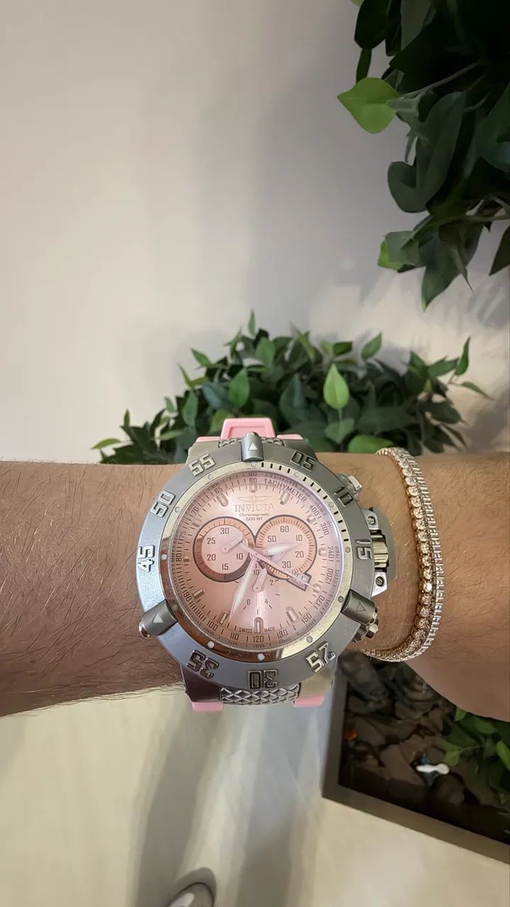 Relógio Invicta Subaqua 1383 com mostrador rosa e pulseira de borracha  - Foto 3