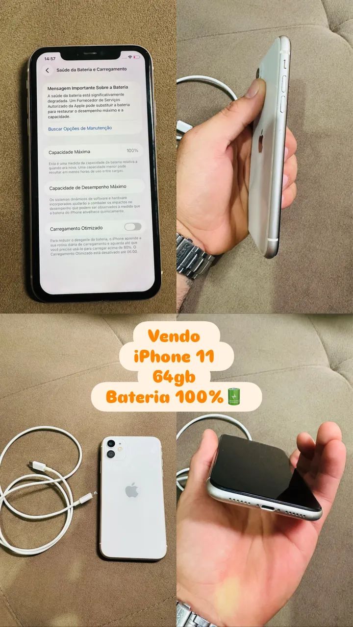 iPhone 11, branco ,bateria 100%