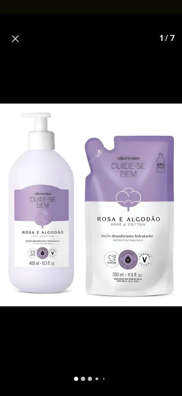 Creme e refil hidratante rosa e algodao