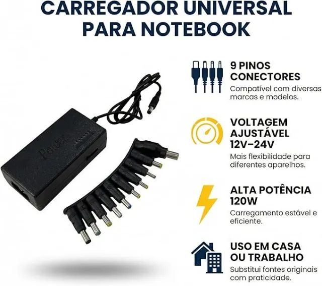 Fonte Notebook Universal Adaptador com 9 Pinos Conectores Portátil Bivolt - Foto 3