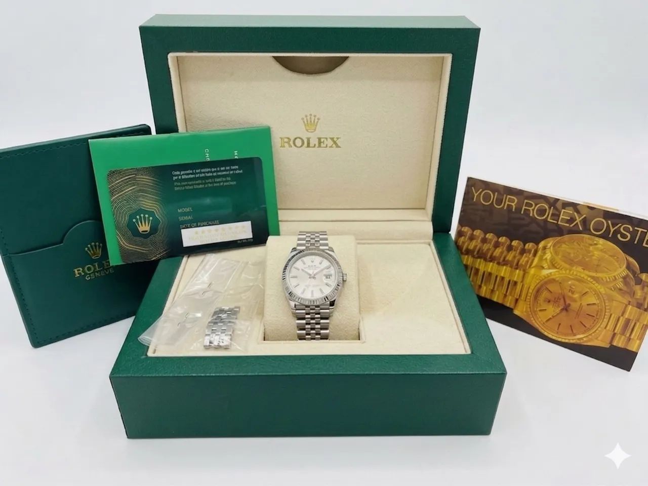 Rolex Datejust Prata com Brilhantes / Caixa e Papéis - Foto 2