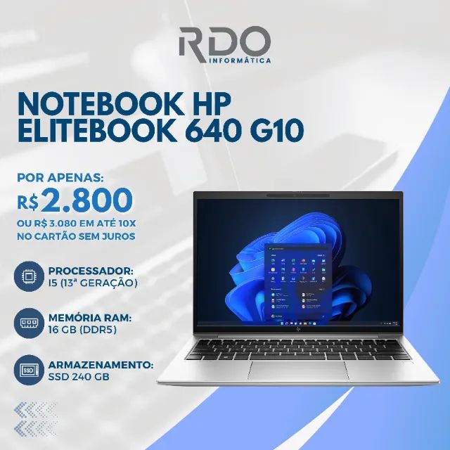 Notebook HP EliteBook 640 G10 i5 13ª Geração 16GB RAM 240GB SSD - Ideal para empresas
