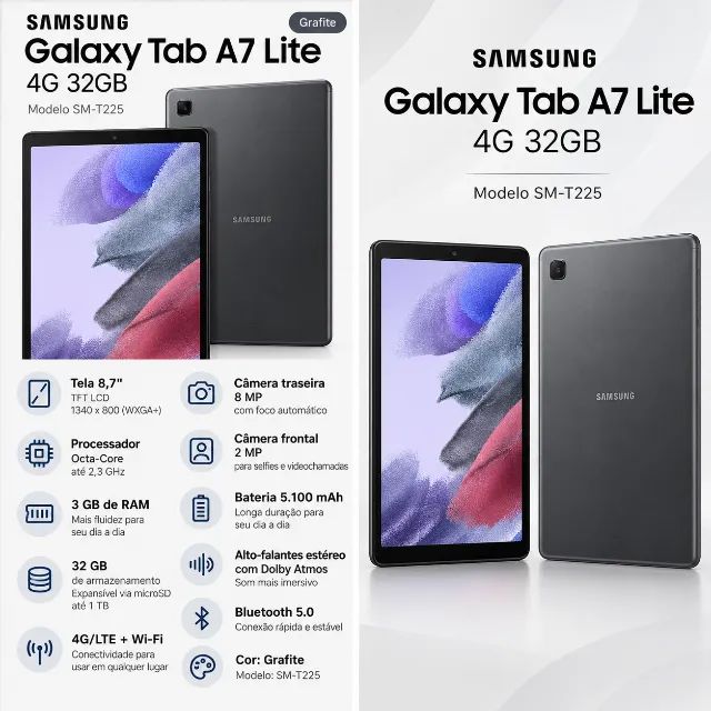 SANSUNG GALAXY TAB A7 LITE - 4G - 32GB - GRAFITE - SM-T225