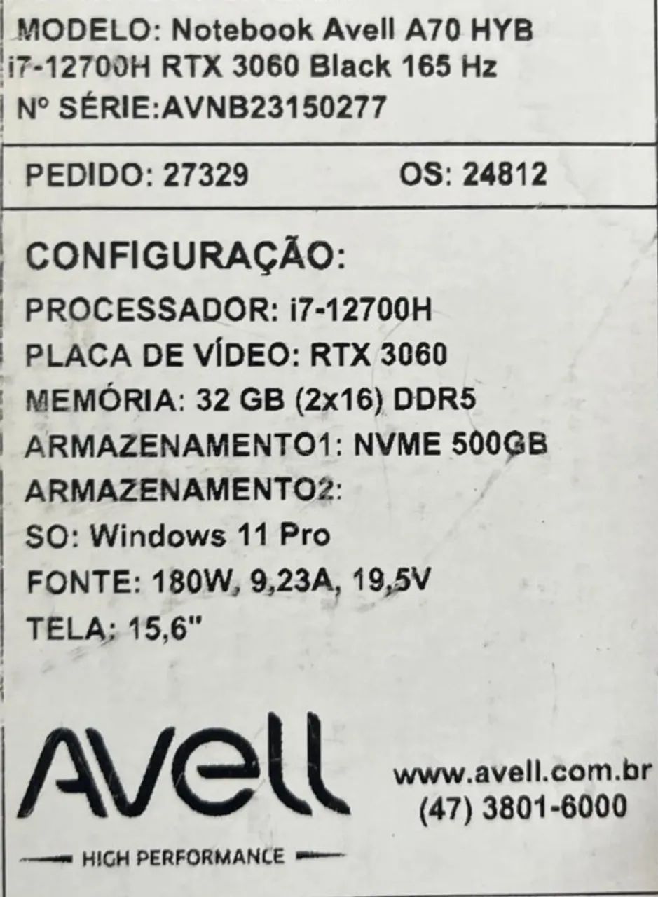 Notebook Avell A70 i70 RTX 3060 32GB  - Foto 2