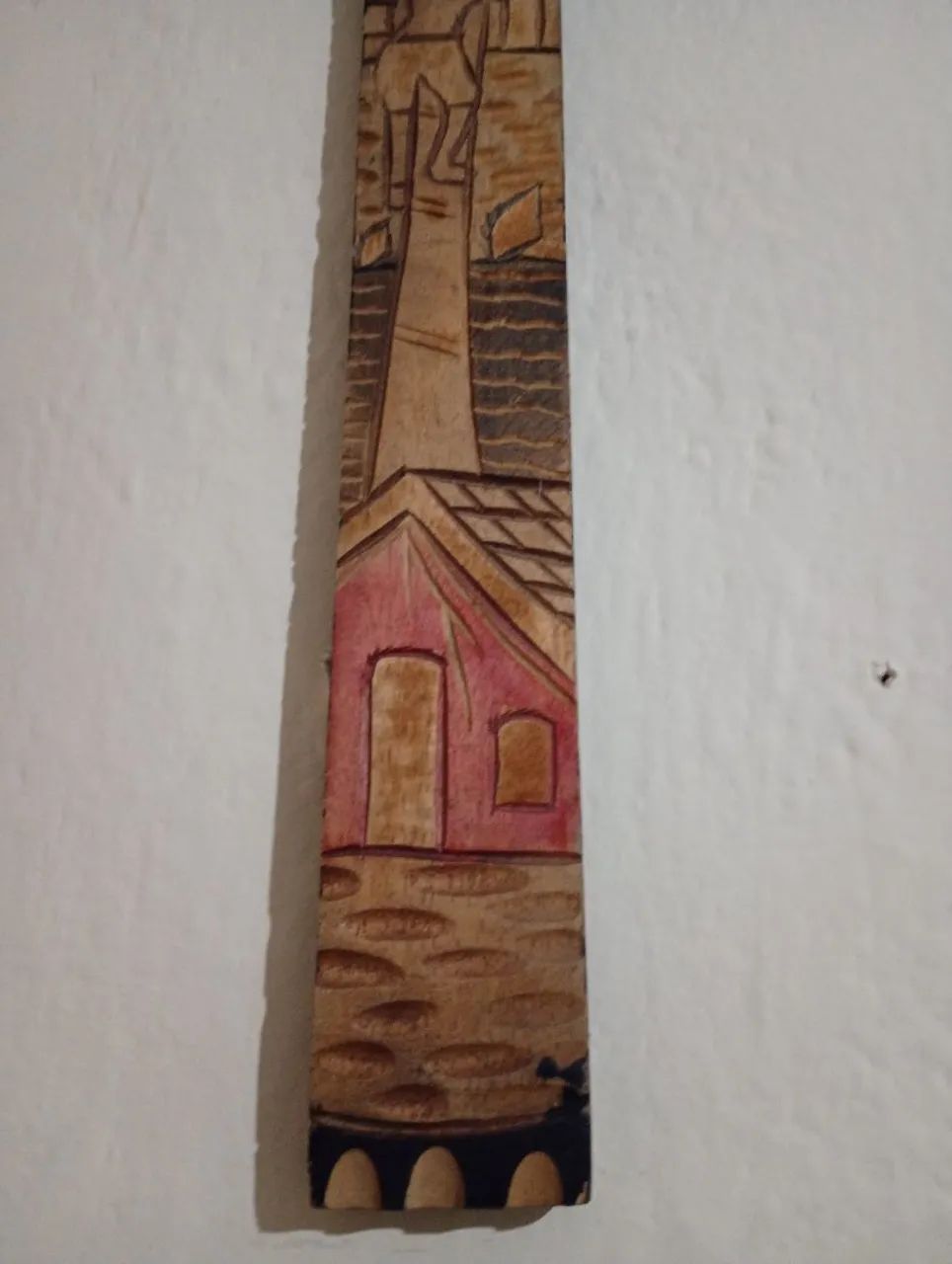 Quadro Entalhado em madeira ? maciça Arte Popular rústica paisagem ?