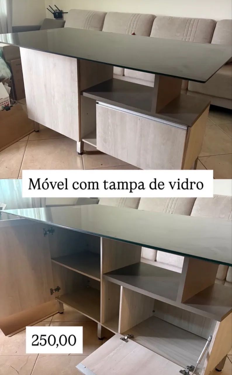 Balcão com tampo de vidro 