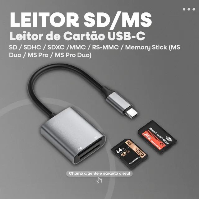 Leitor de Cartão SD | Memory Stick MS | Android e iOS | Plug & Play -Entrega Grátis-
