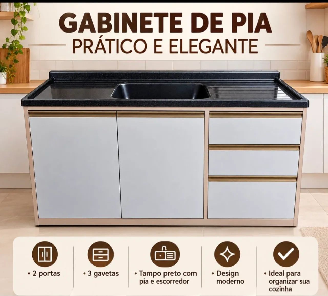 Balcao de pia 120cm com tampo marmorite