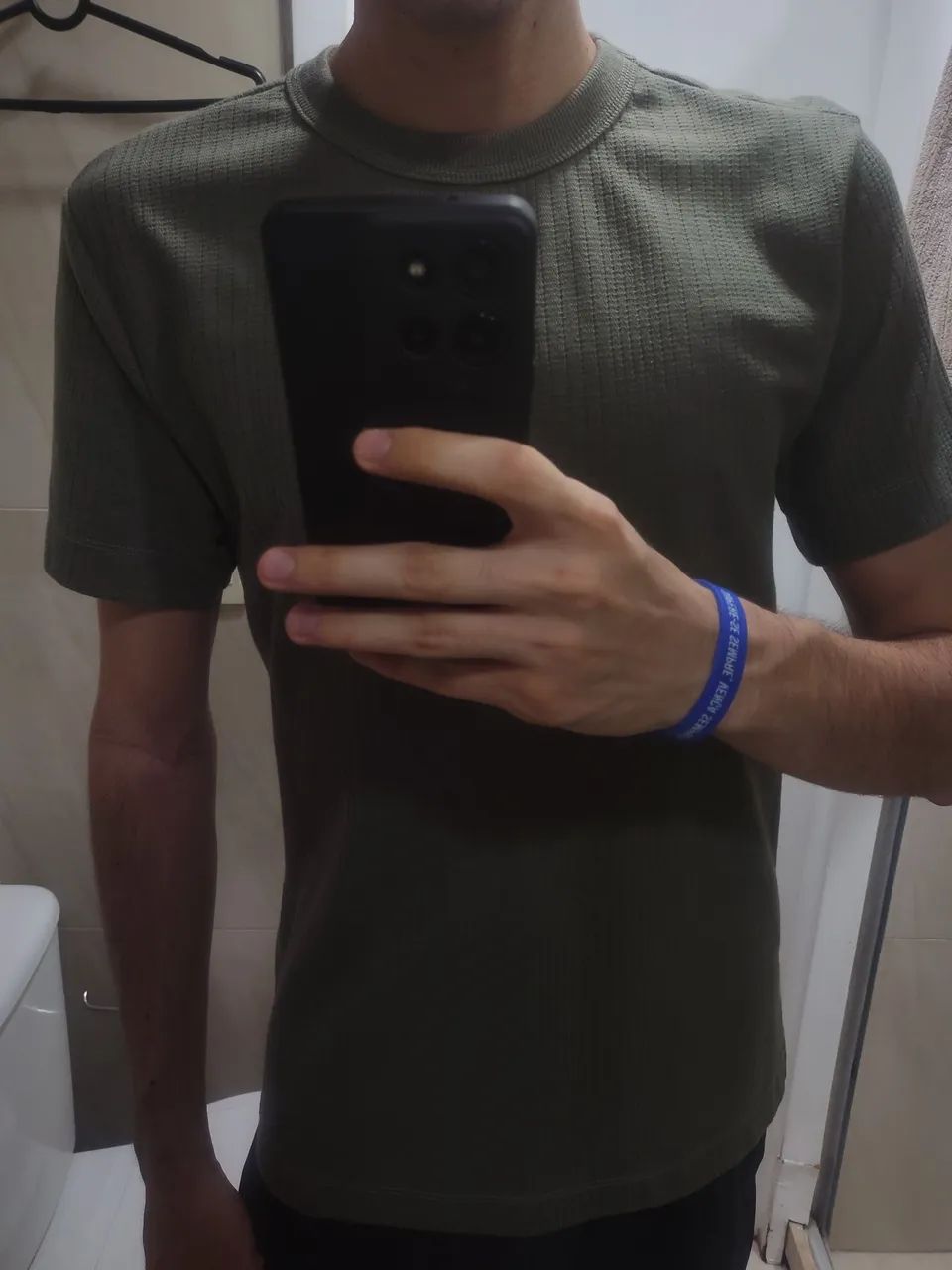 Camiseta Waffle Texturizada Verde Militar Nova Tam P - Foto 4