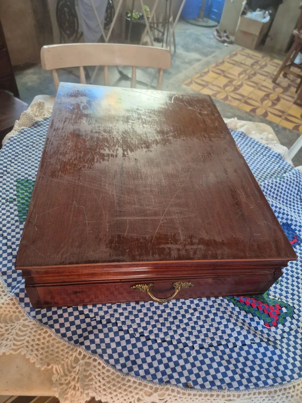 Caixa de faqueiro de madeira antiga  - Foto 2