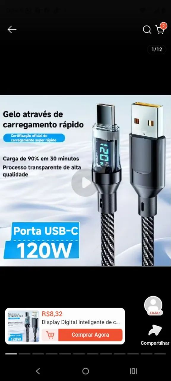 2 cabos para celular tipo C 1 flexível 24w e 1 led 100w - Foto 4