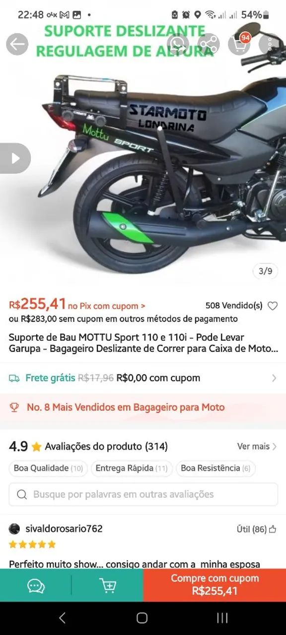 Trilho para moto Muttu