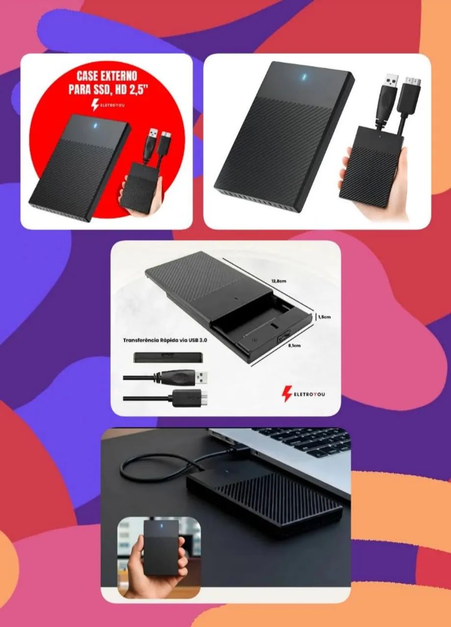 Case Hd Externo <br>?Usb 3.0 <br>?Preto <br>?Hd/ssd Sata 2.5 <br>?Gaveta<br><br><br>?Não acompanha Ssd - Foto 5
