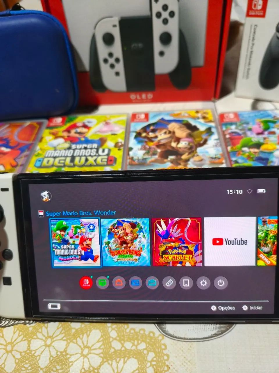 Nintendo Switch OLED + 2 Pro Controllers + 4 Jogos + 256GB + Case - Foto 4