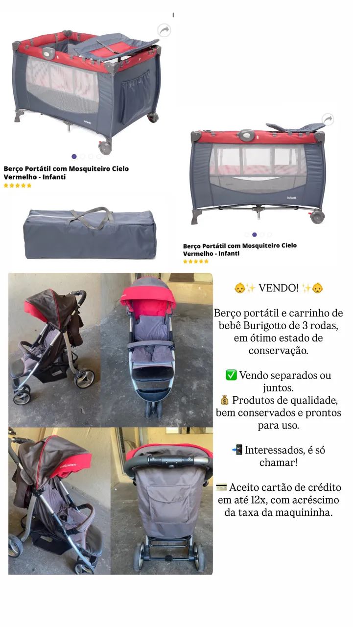 Berço portátil e carrinho 3 rodas