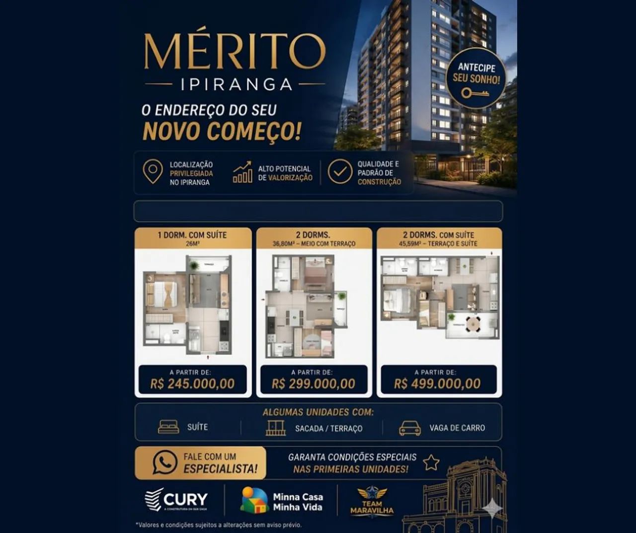 Apartamentos 1 e 2 quartos 