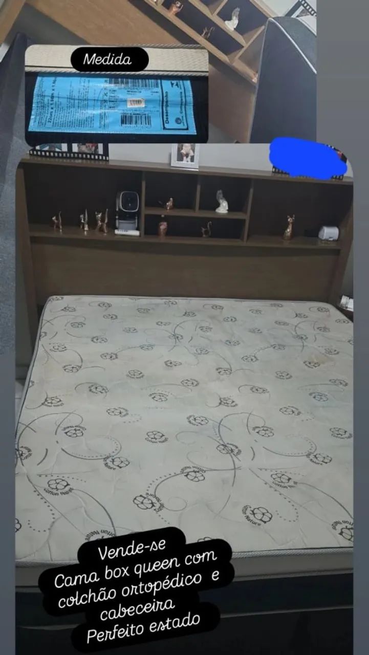 Colchão Box Queen com Cabeceira - Ótimo Estado - Foto 3