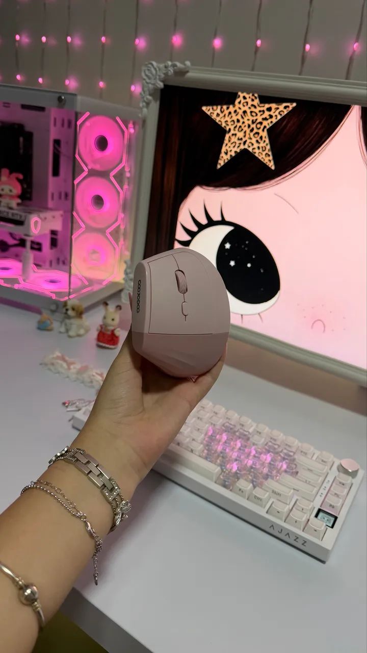 Mouse Ergonômico Vertical Sem Fio Rosa - Foto 2
