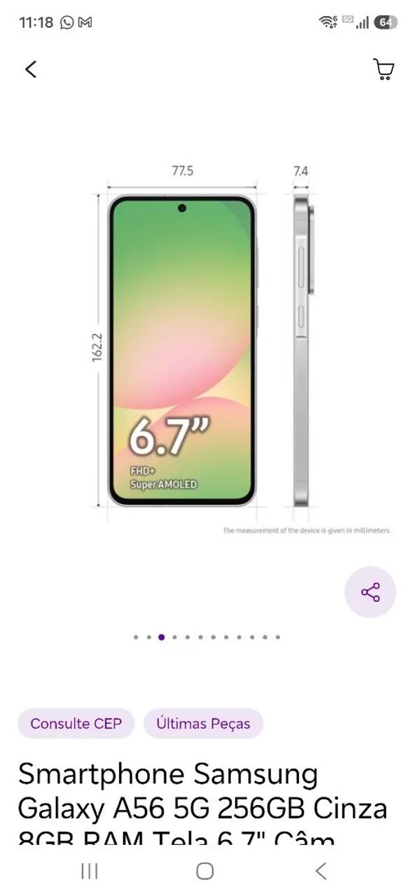Samsung Galaxy A56 256gb 5G Cinza. 